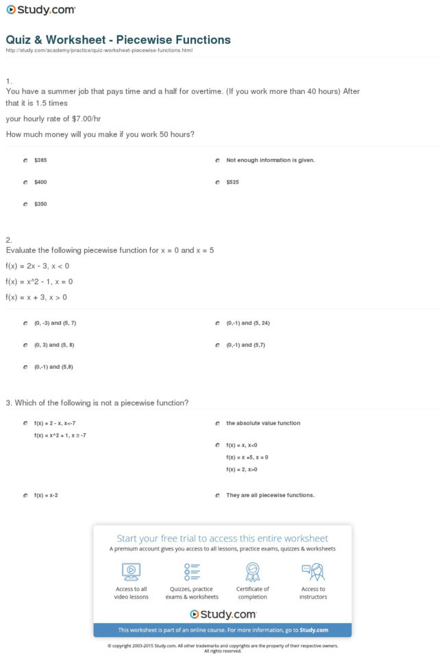 Quiz  Worksheet  Piecewise Functions  Study