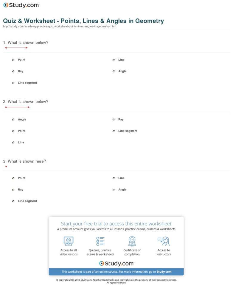 Quiz  Worksheet  Points Lines  Angles In Geometry