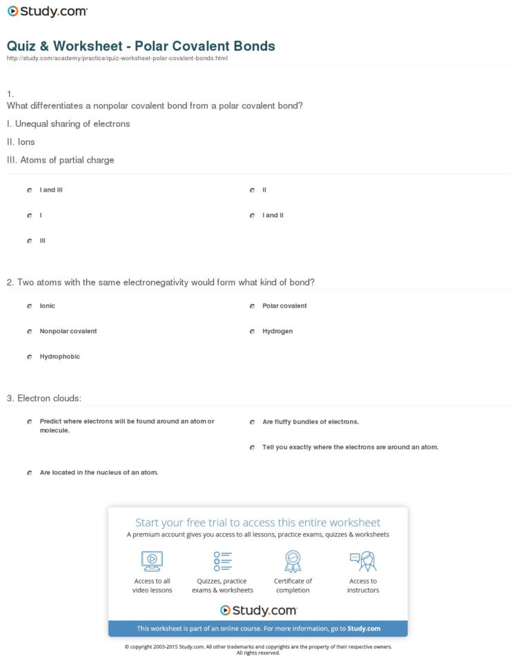 Quiz  Worksheet  Polar Covalent Bonds  Study