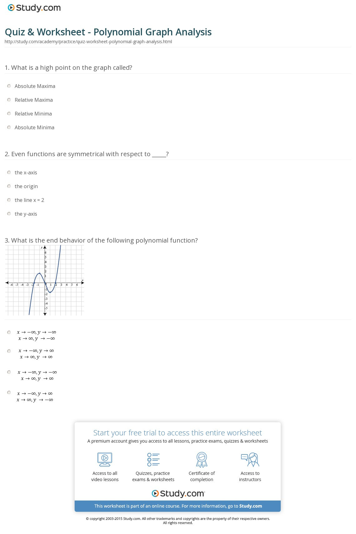 Quiz  Worksheet  Polynomial Graph Analysis  Study