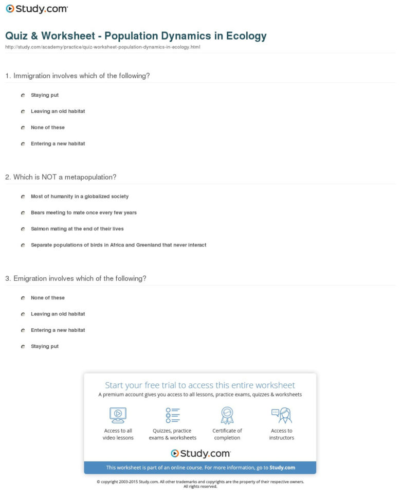 Quiz  Worksheet  Population Dynamics In Ecology  Study