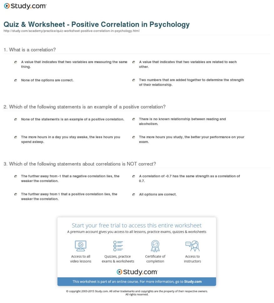 Quiz  Worksheet  Positive Correlation In Psychology