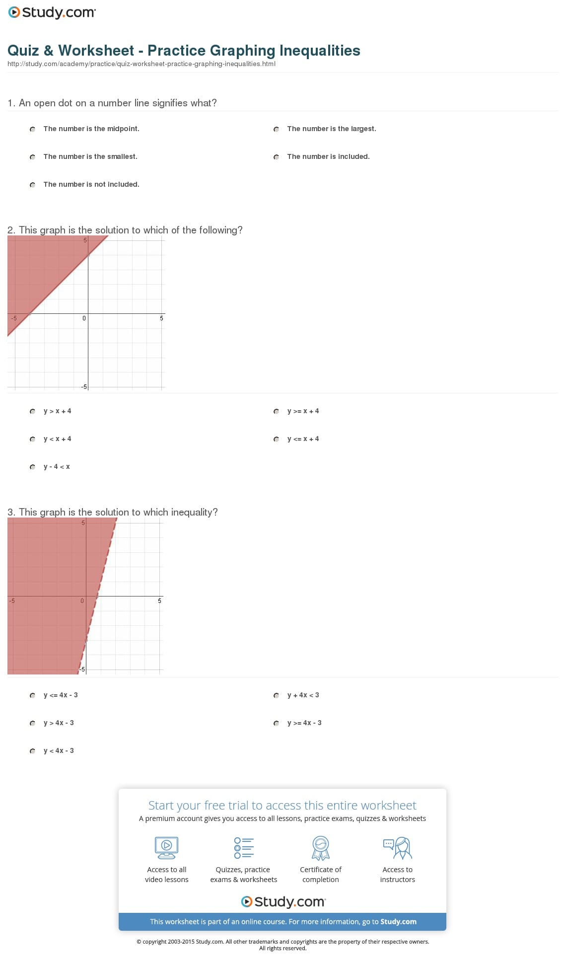 Quiz  Worksheet  Practice Graphing Inequalities  Study