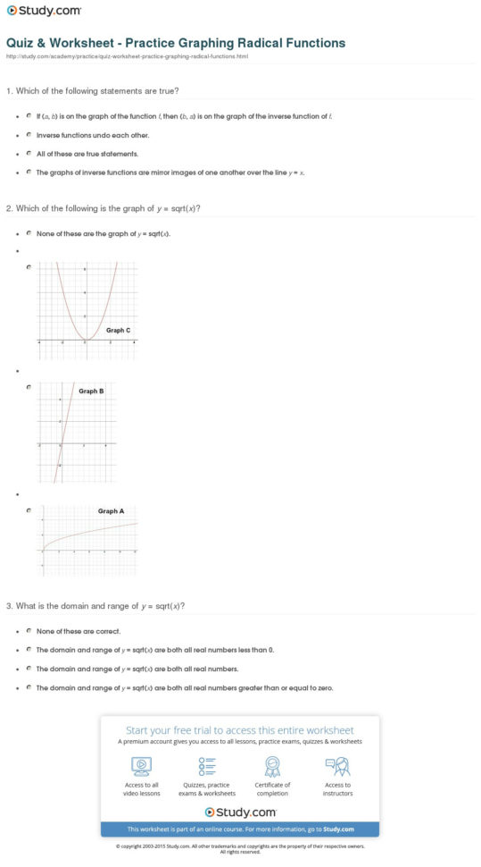 Quiz  Worksheet  Practice Graphing Radical Functions