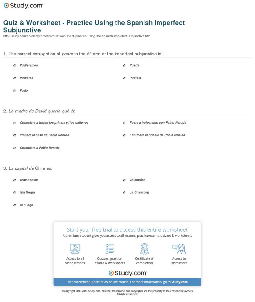 Quiz  Worksheet  Practice Using The Spanish Imperfect