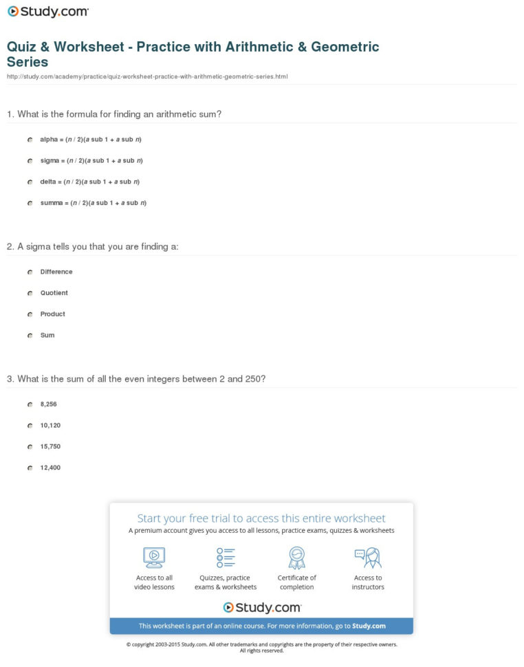 Quiz  Worksheet  Practice With Arithmetic  Geometric