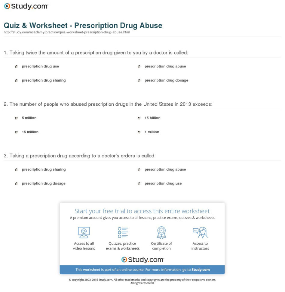 Quiz  Worksheet  Prescription Drug Abuse  Study