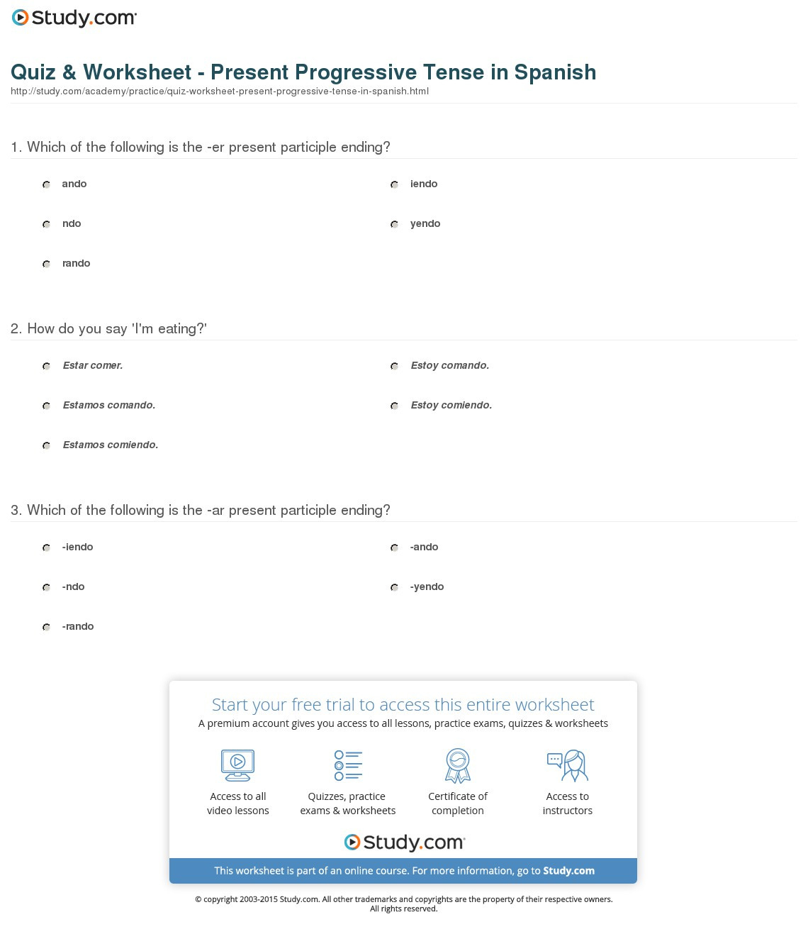 Worksheet Present Progressive Tense Answers
