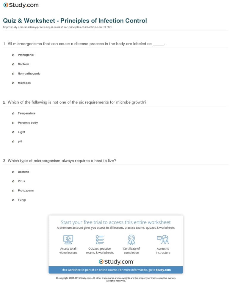 Quiz  Worksheet  Principles Of Infection Control  Study
