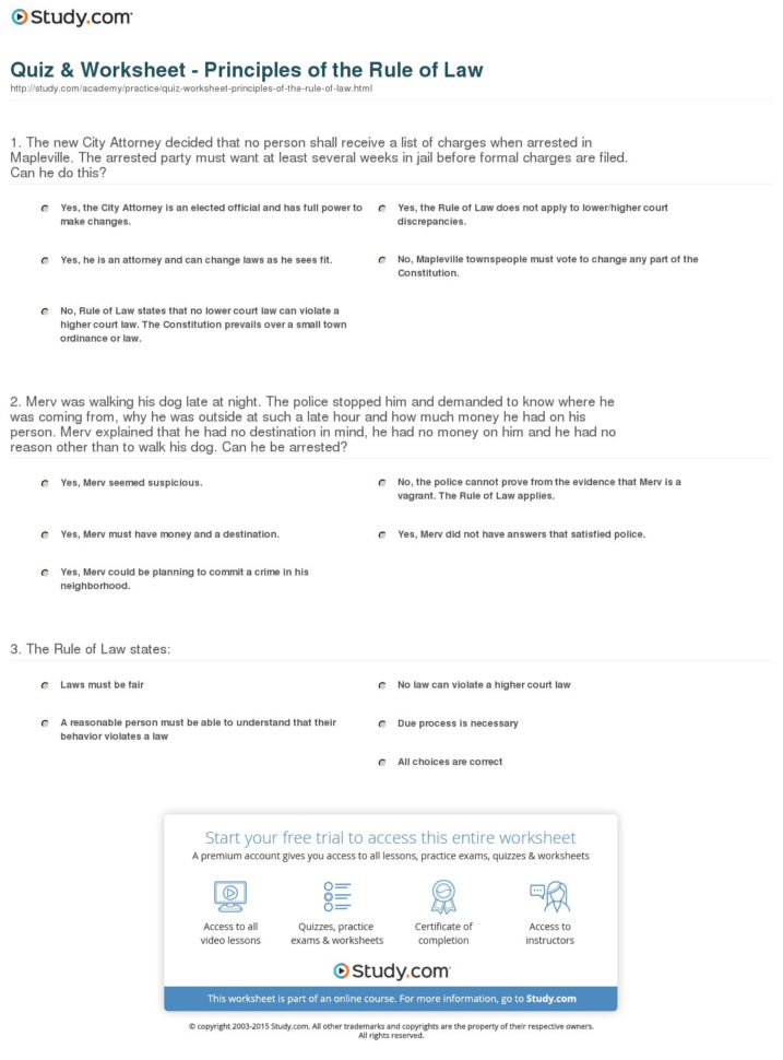Quiz  Worksheet  Principles Of The Rule Of Law  Study