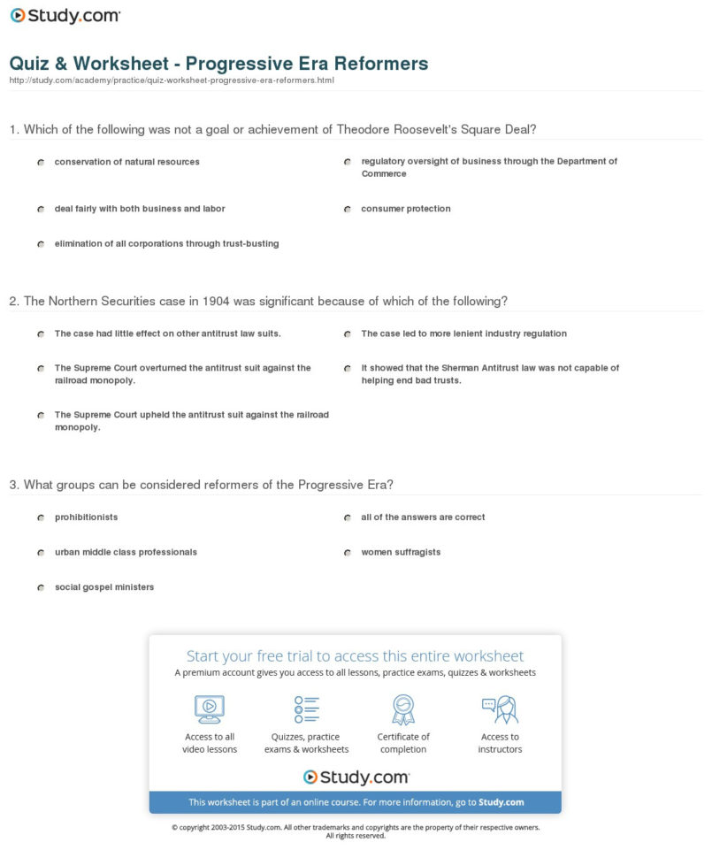 Quiz  Worksheet  Progressive Era Reformers  Study