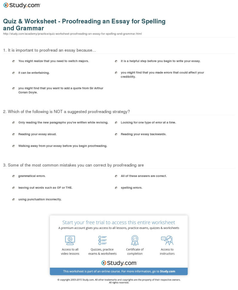 Quiz  Worksheet  Proofreading An Essay For Spelling And