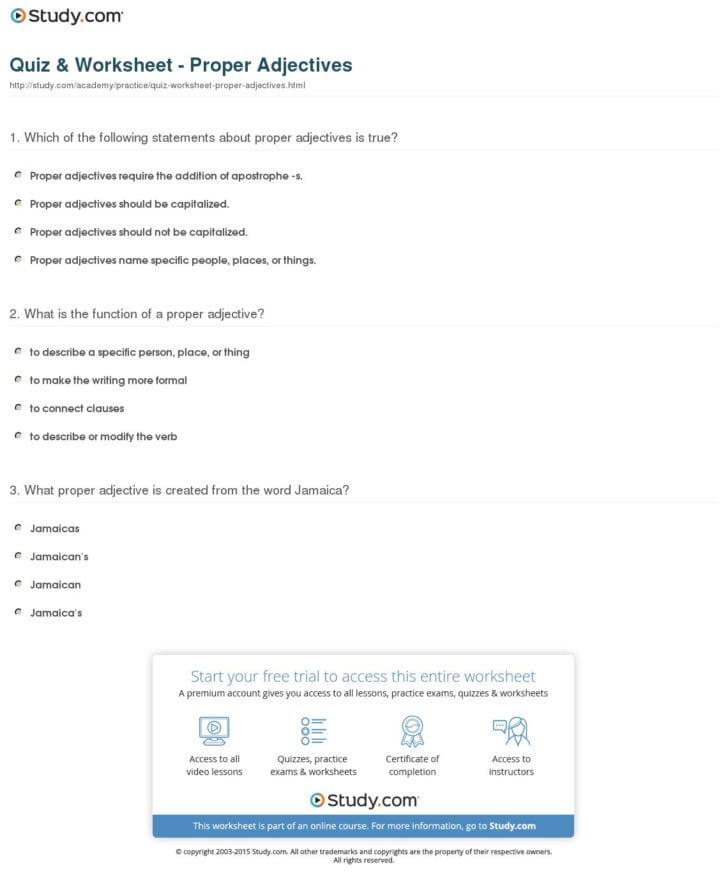 Identify Nouns And Adjectives Worksheets