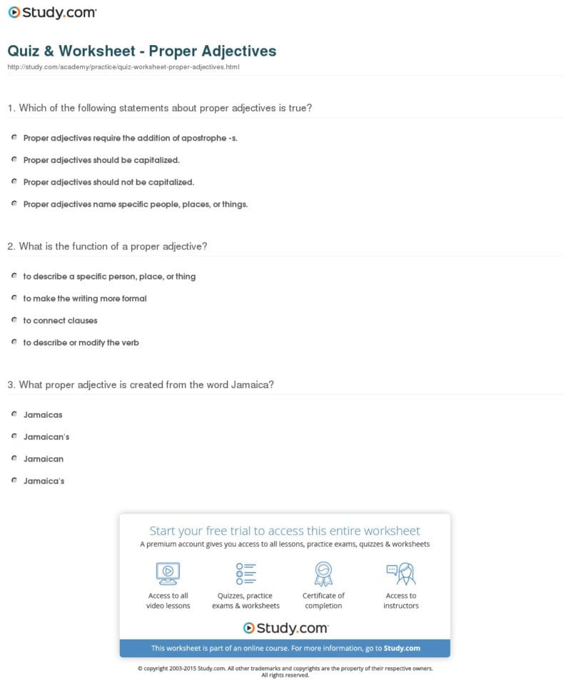 Quiz  Worksheet  Proper Adjectives  Study