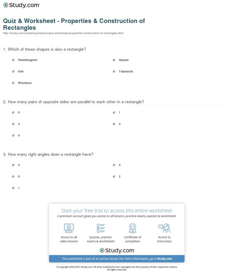 Quiz  Worksheet  Properties  Construction Of Rectangles