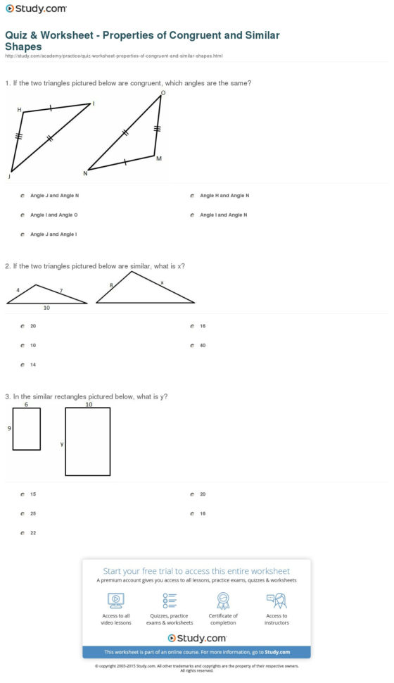 Quiz  Worksheet  Properties Of Congruent And Similar Quiz  Worksheet  Properties Of Congruent And Similar