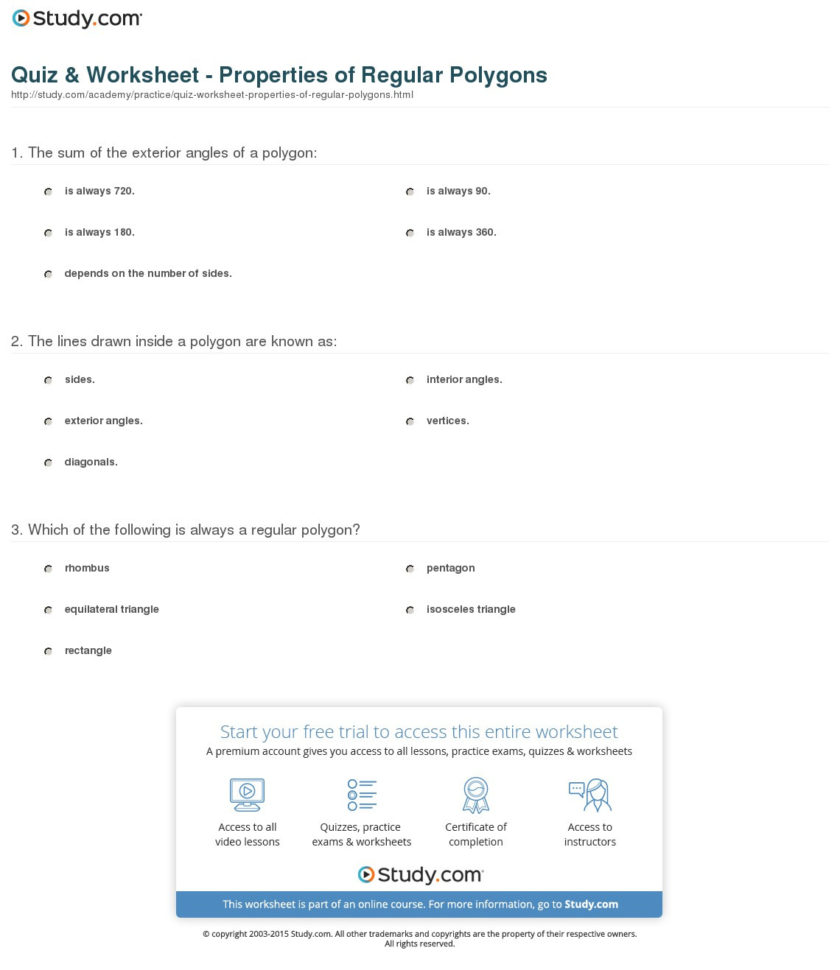 Quiz  Worksheet  Properties Of Regular Polygons  Study