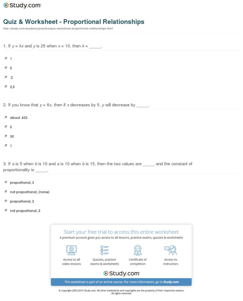 Quiz  Worksheet  Proportional Relationships  Study