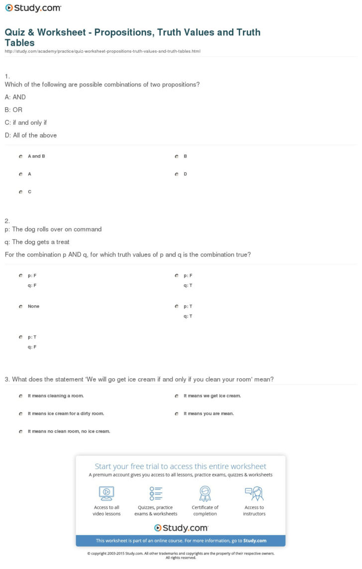 Truth Table Worksheet With Answers — db-excel.com