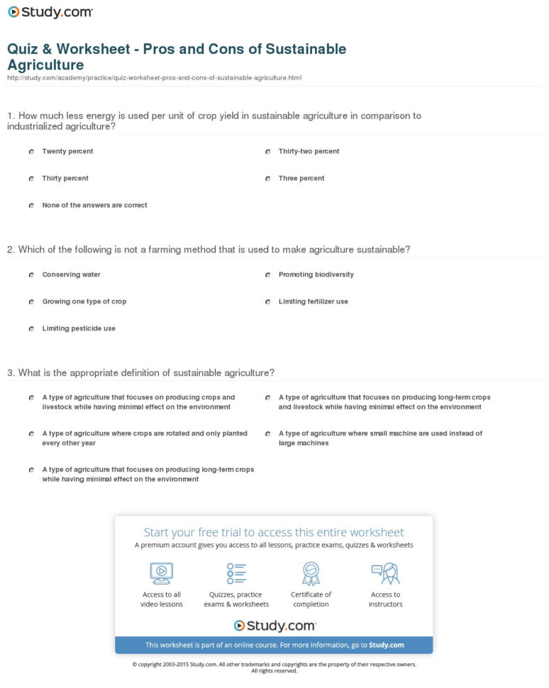 Quiz  Worksheet  Pros And Cons Of Sustainable Agriculture