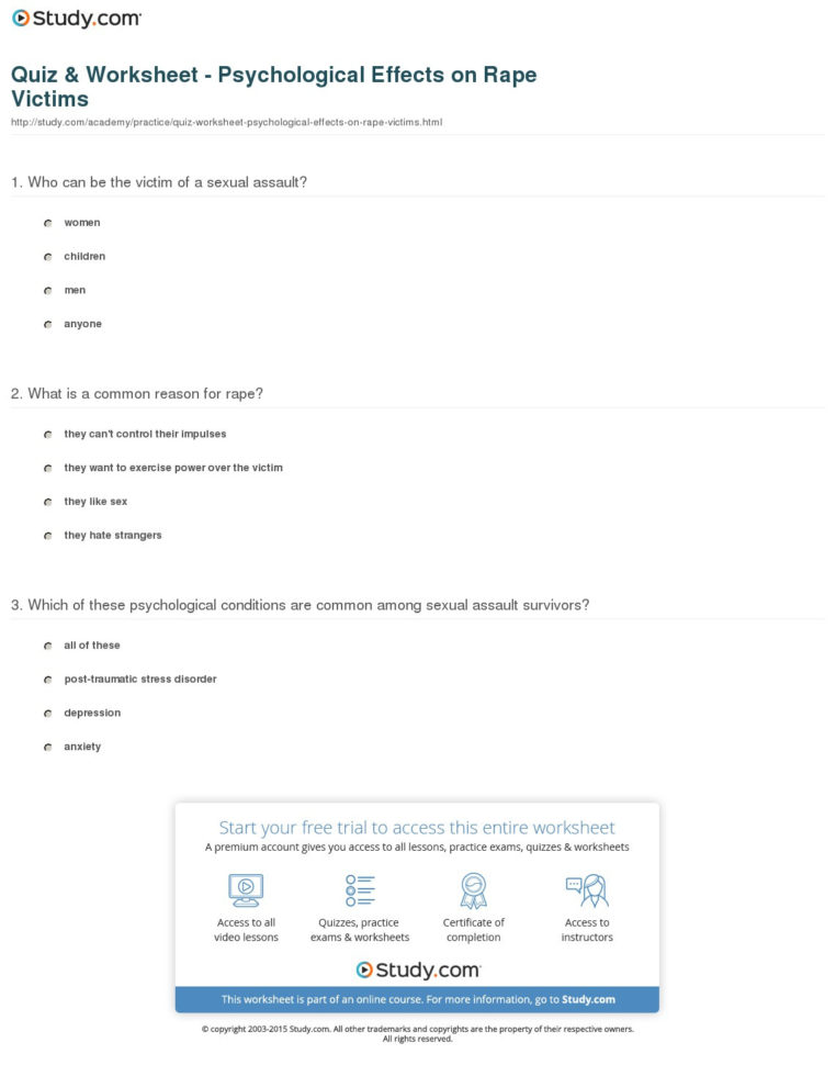 Quiz  Worksheet  Psychological Effects On Rape Victims