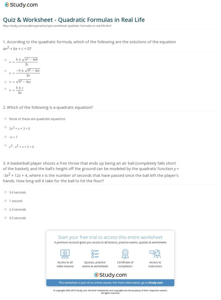 Algebra 2 Quadratic Formula Worksheet Answers — db-excel.com