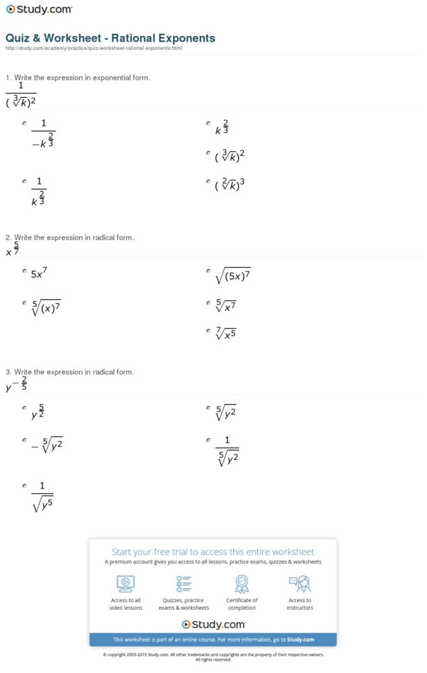 Quiz  Worksheet  Rational Exponents  Study