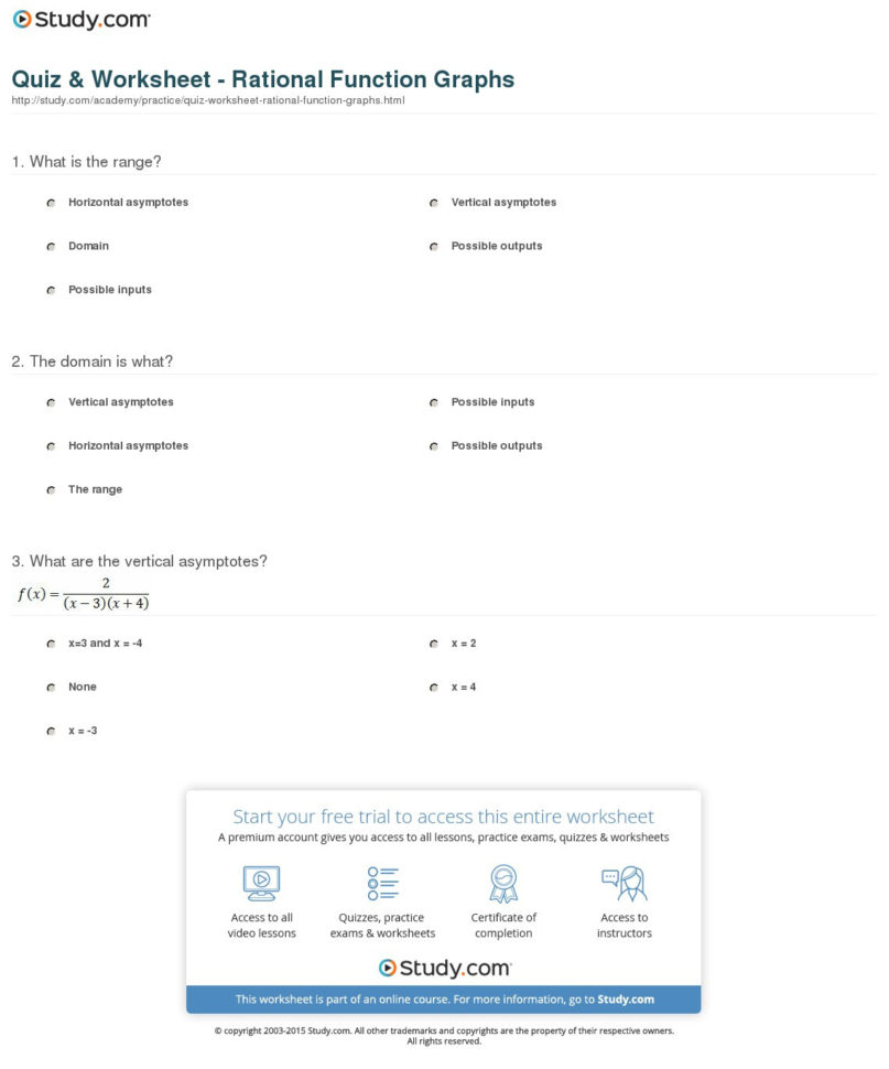 Quiz  Worksheet  Rational Function Graphs  Study