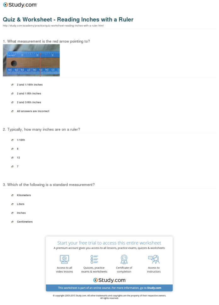Quiz  Worksheet  Reading Inches With A Ruler  Study