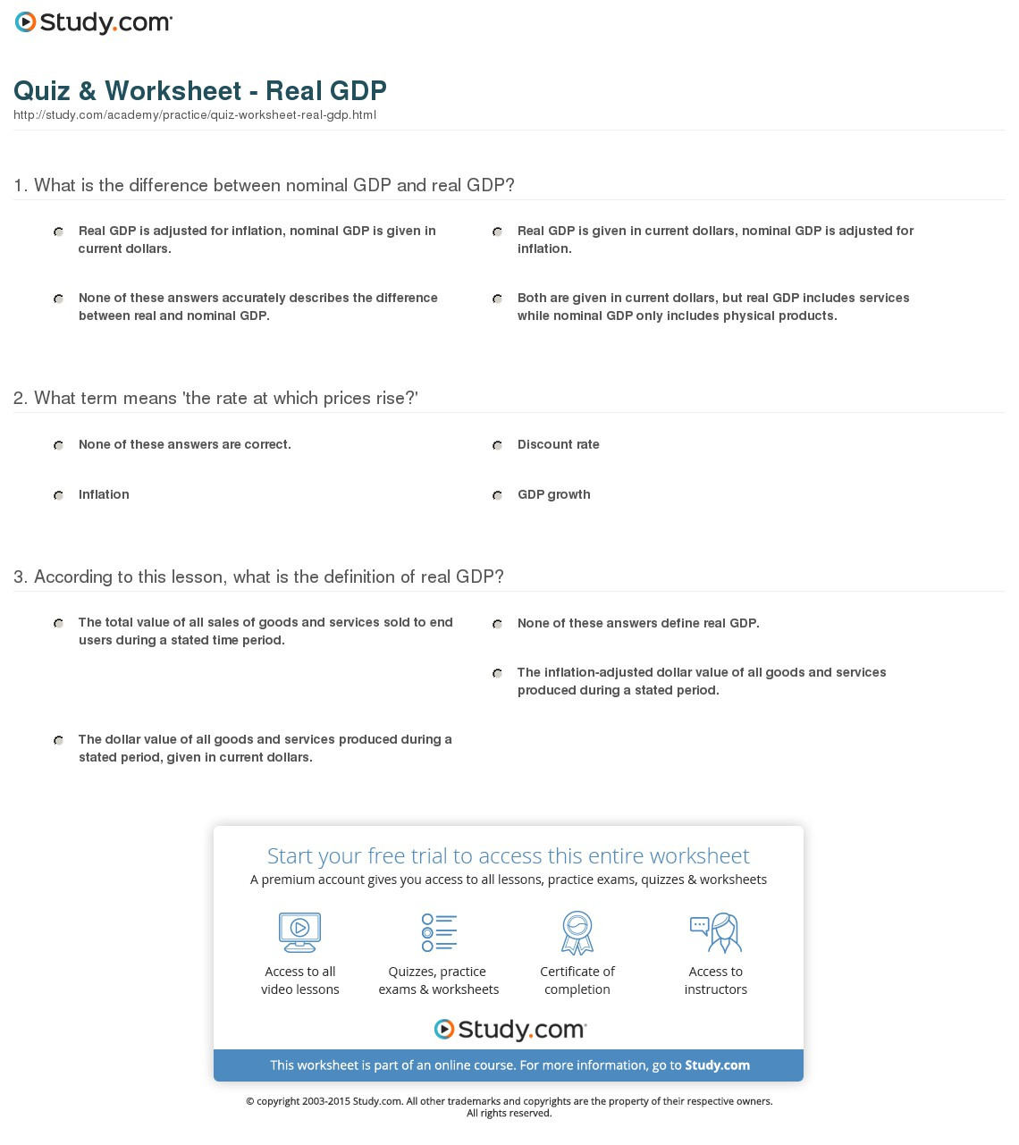 Quiz  Worksheet  Real Gdp  Study