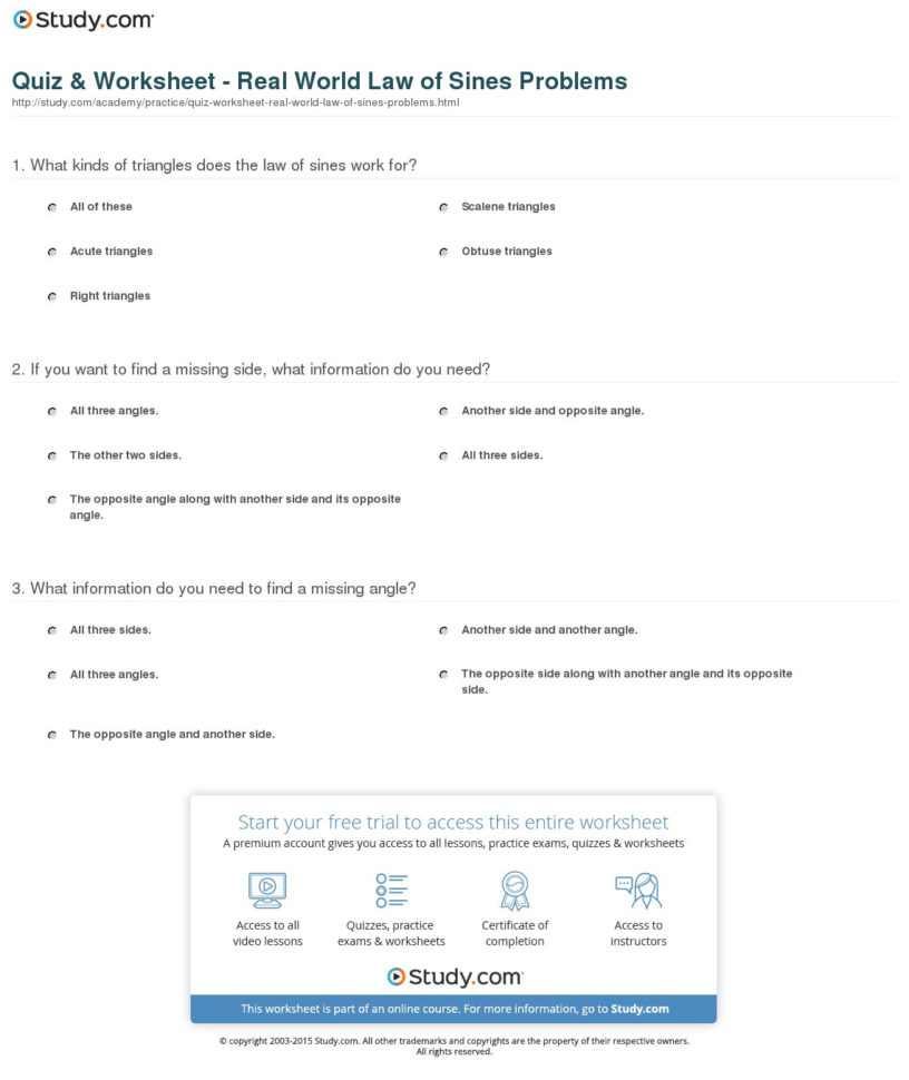 Quiz  Worksheet  Real World Law Of Sines Problems  Study