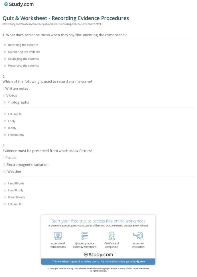 Quiz  Worksheet  Recording Evidence Procedures  Study