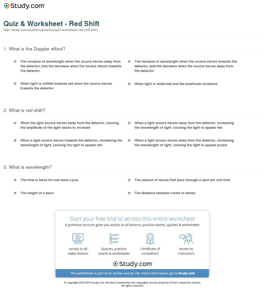 Quiz  Worksheet  Red Shift  Study Quiz  Worksheet  Red Shift  Study