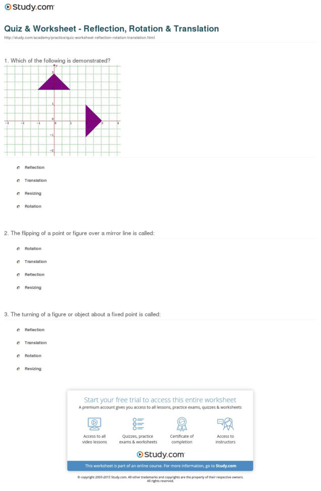 Quiz  Worksheet  Reflection Rotation  Translation