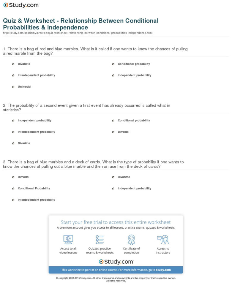 Quiz  Worksheet  Relationship Between Conditional