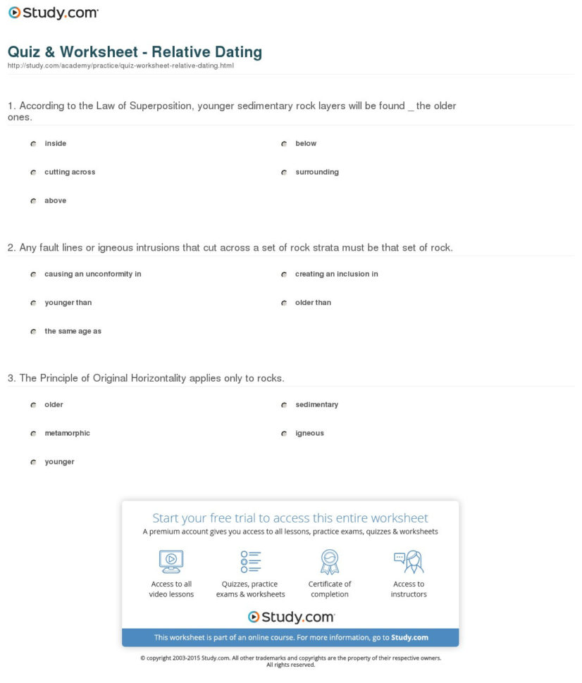 Quiz  Worksheet  Relative Dating  Study