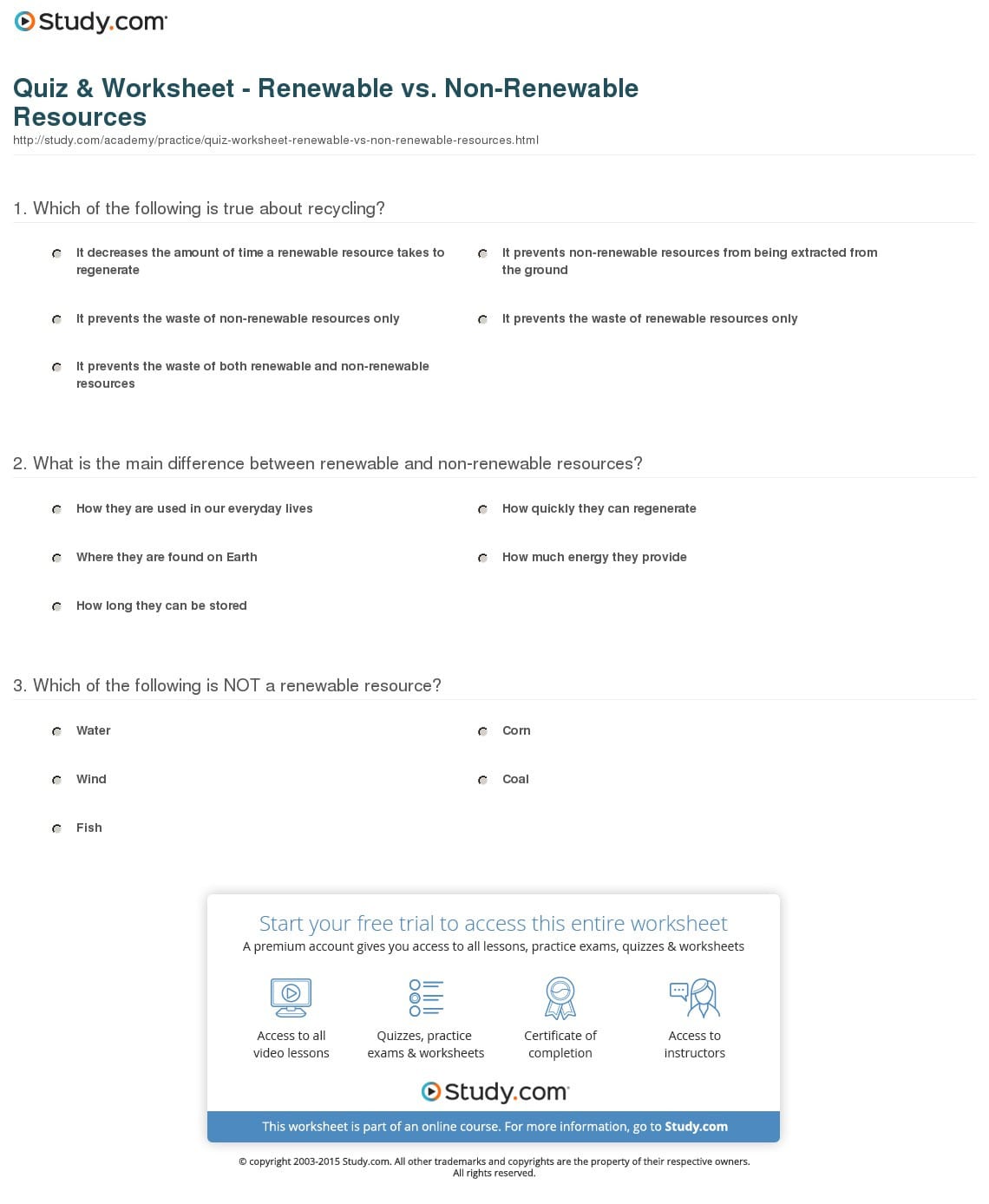 Quiz  Worksheet  Reneble Vs Nonreneble Resources