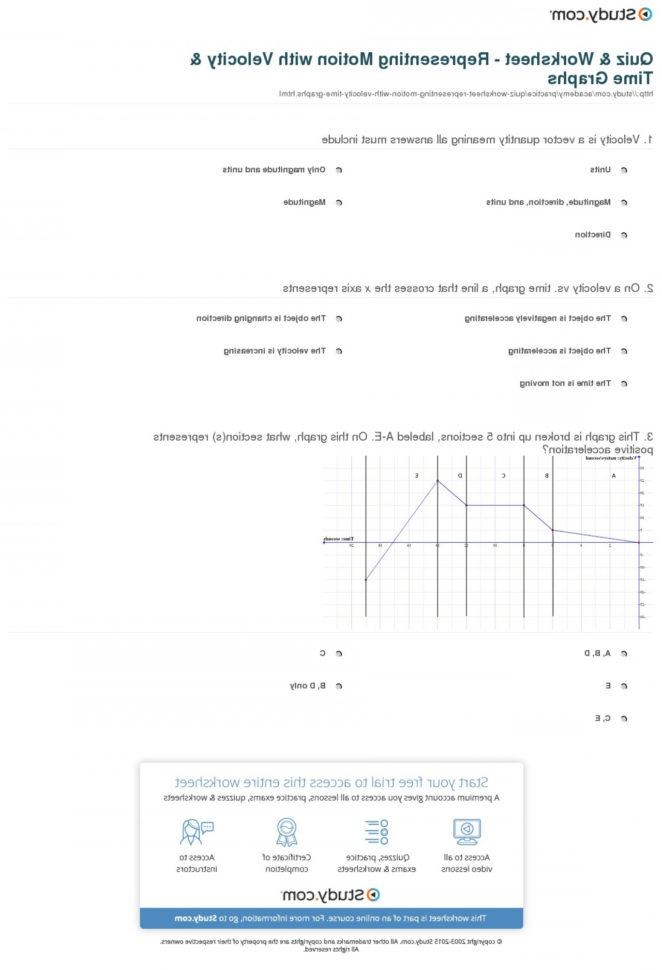 Quiz Worksheet Representing Motion With Velocity Time Graphs  Soidergi