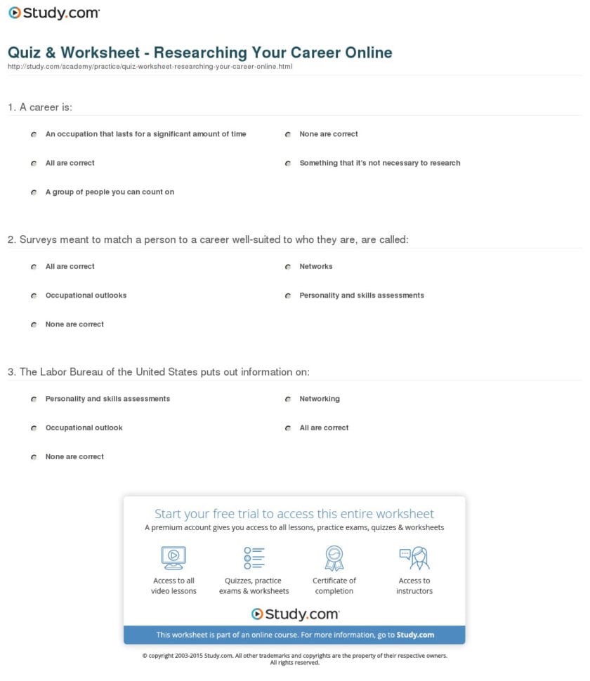 Quiz  Worksheet  Researching Your Career Online  Study