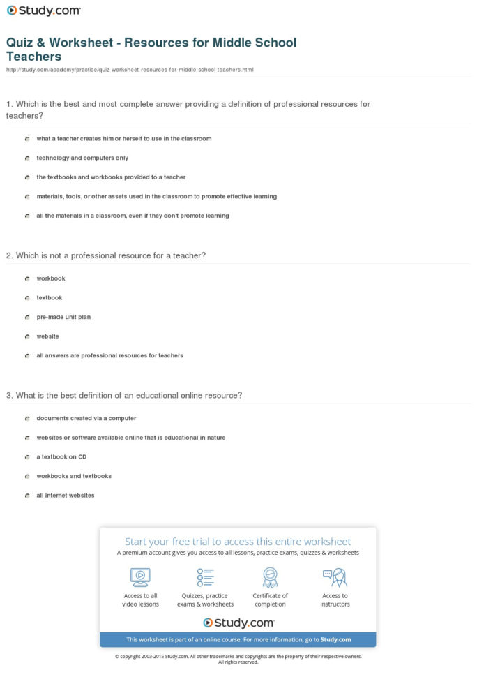 Quiz  Worksheet  Resources For Middle School Teachers  Study