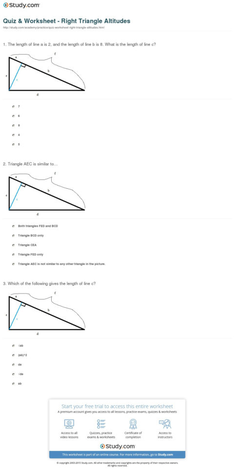 Quiz  Worksheet  Right Triangle Altitudes  Study
