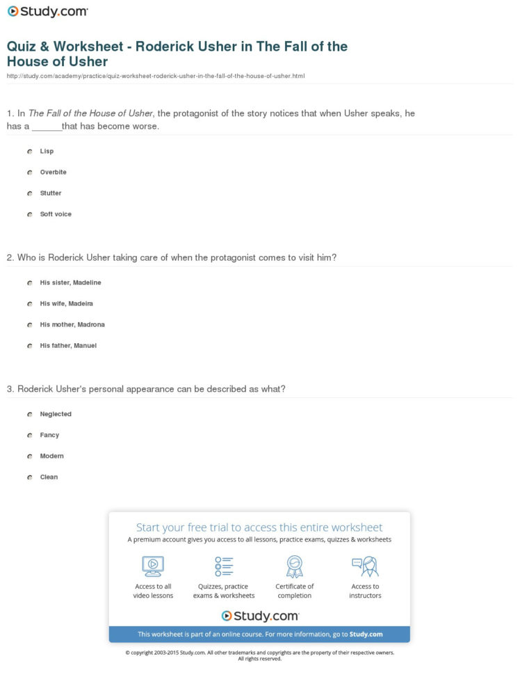 Quiz  Worksheet  Roderick Usher In The Fall Of The House