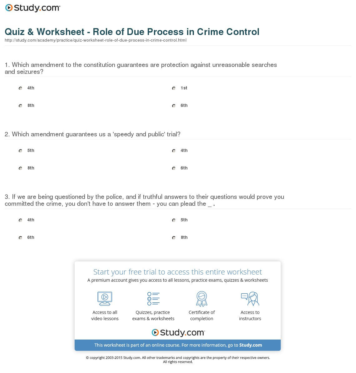 Quiz  Worksheet  Role Of Due  In Crime Control