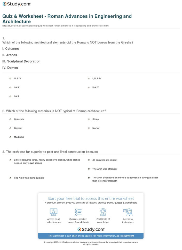 Quiz  Worksheet  Roman Advances In Engineering And Architecture