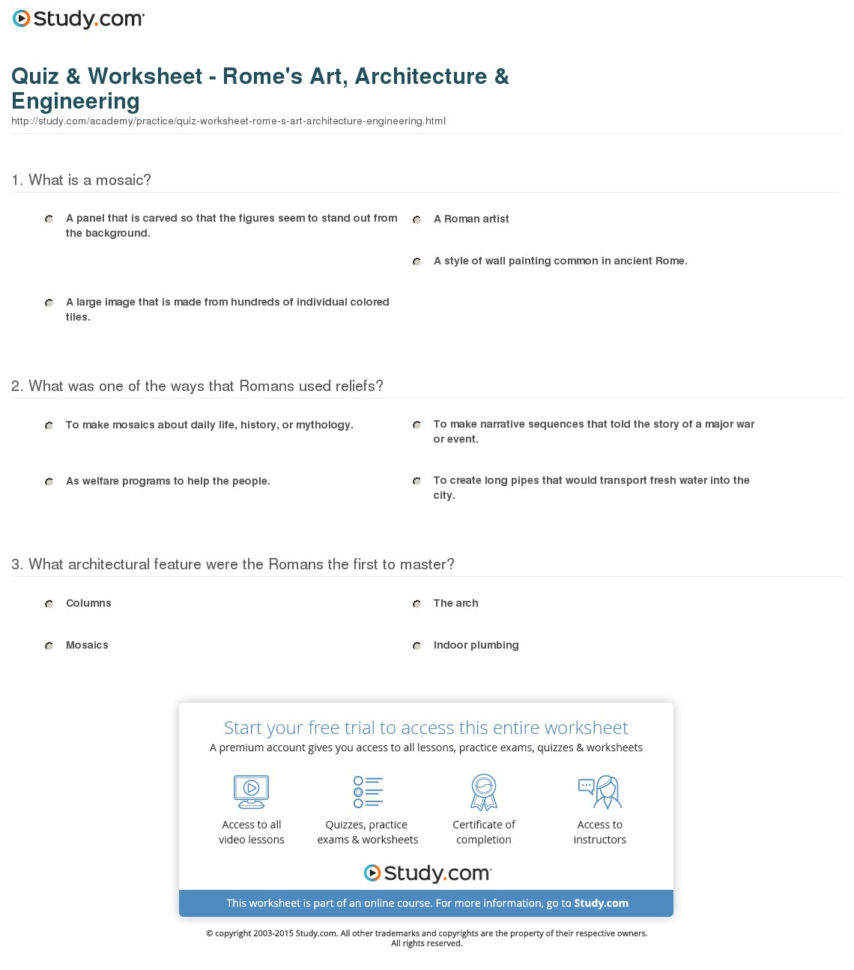 Quiz  Worksheet  Rome's Art Architecture  Engineering