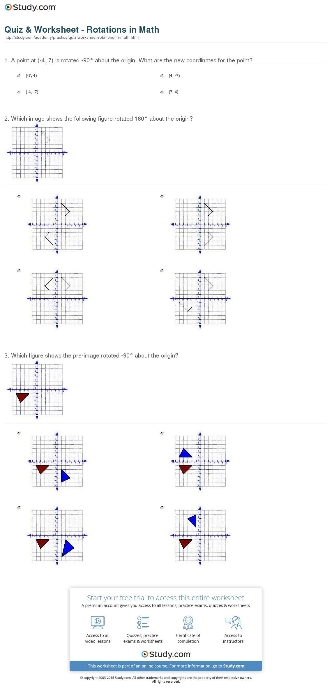Quiz  Worksheet  Rotations In Math  Study
