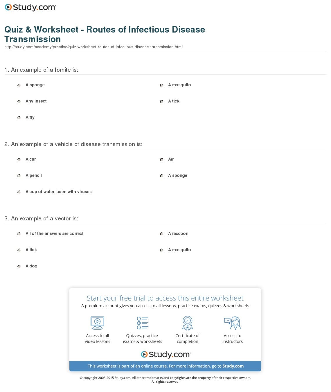 Quiz  Worksheet  Routes Of Infectious Disease Transmission