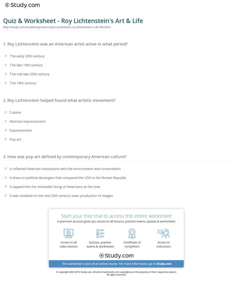 Quiz  Worksheet  Roy Lichtenstein's Art  Life  Study
