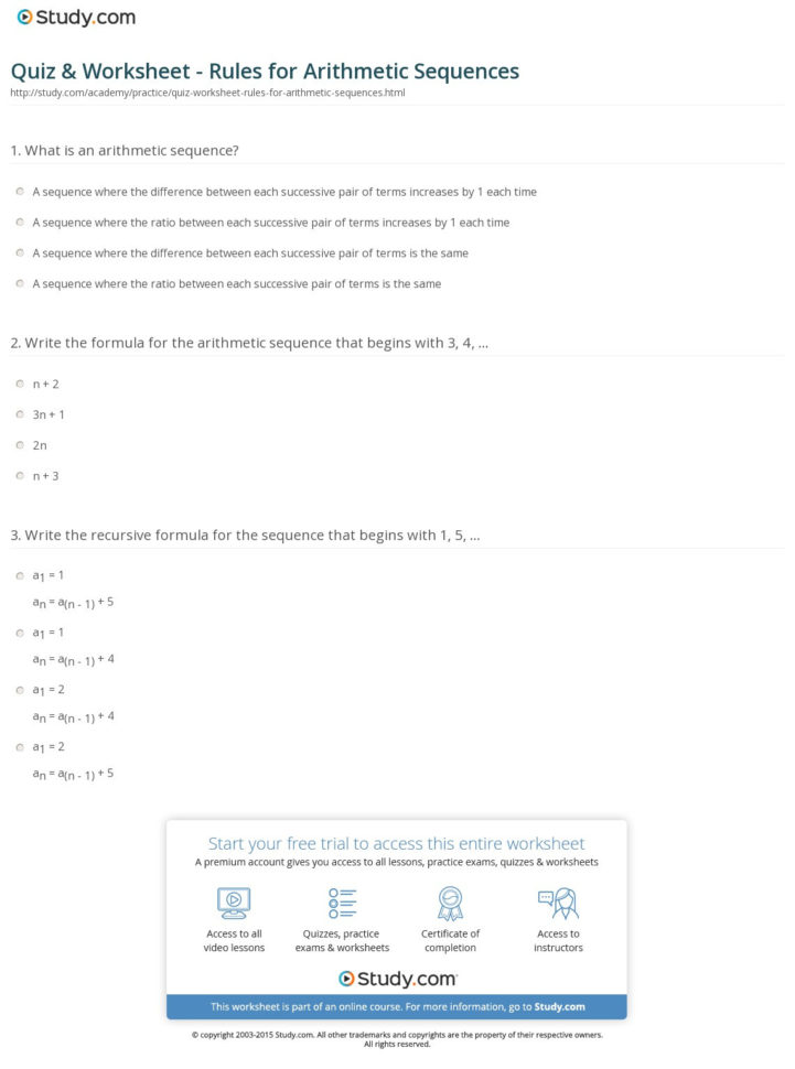 Quiz  Worksheet  Rules For Arithmetic Sequences  Study