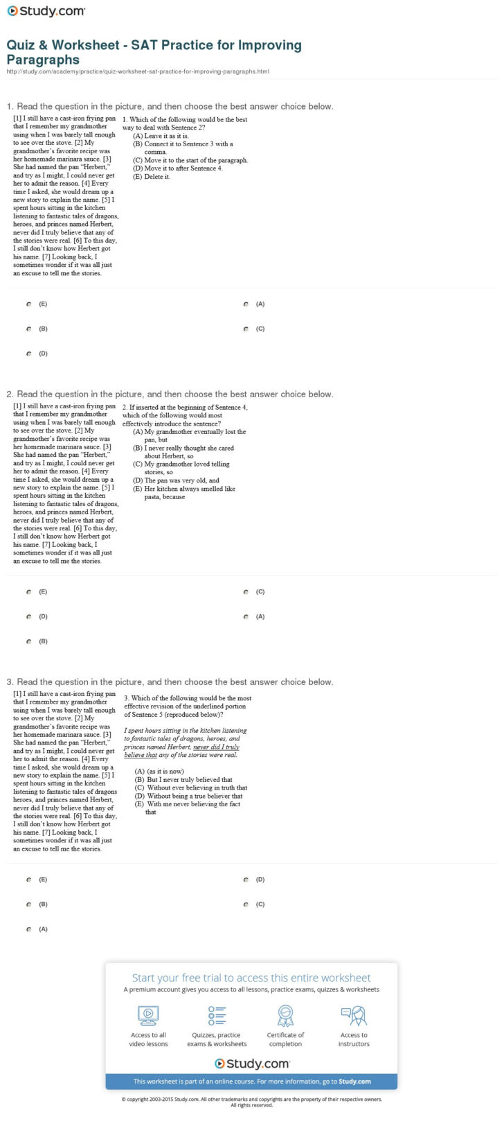 Quiz Worksheet Sat Practice For Improving Paragraphs Db Excel Hot Sex